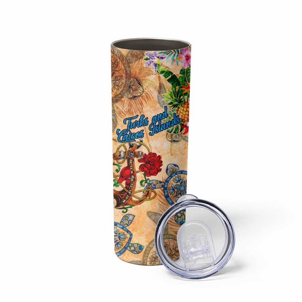 Turks and Caicos Islands Skinny Tumbler Geographic Coordinate Anchor - Turlte Tropical