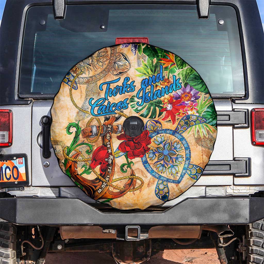 Turks and Caicos Islands Spare Tire Cover Geographic Coordinate Anchor - Turlte Tropical
