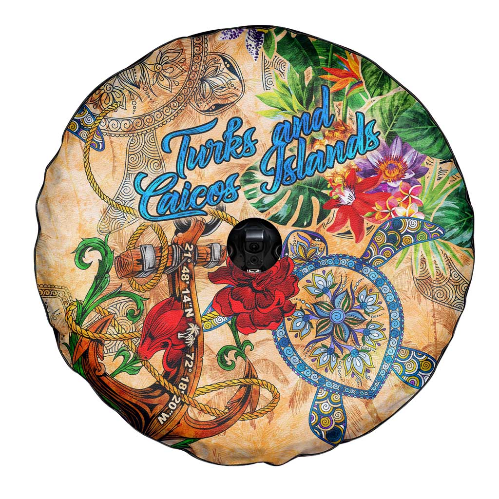 Turks and Caicos Islands Spare Tire Cover Geographic Coordinate Anchor - Turlte Tropical