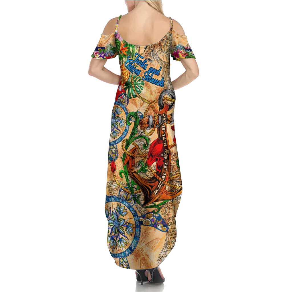 Turks and Caicos Islands Summer Maxi Dress Geographic Coordinate Anchor - Turlte Tropical