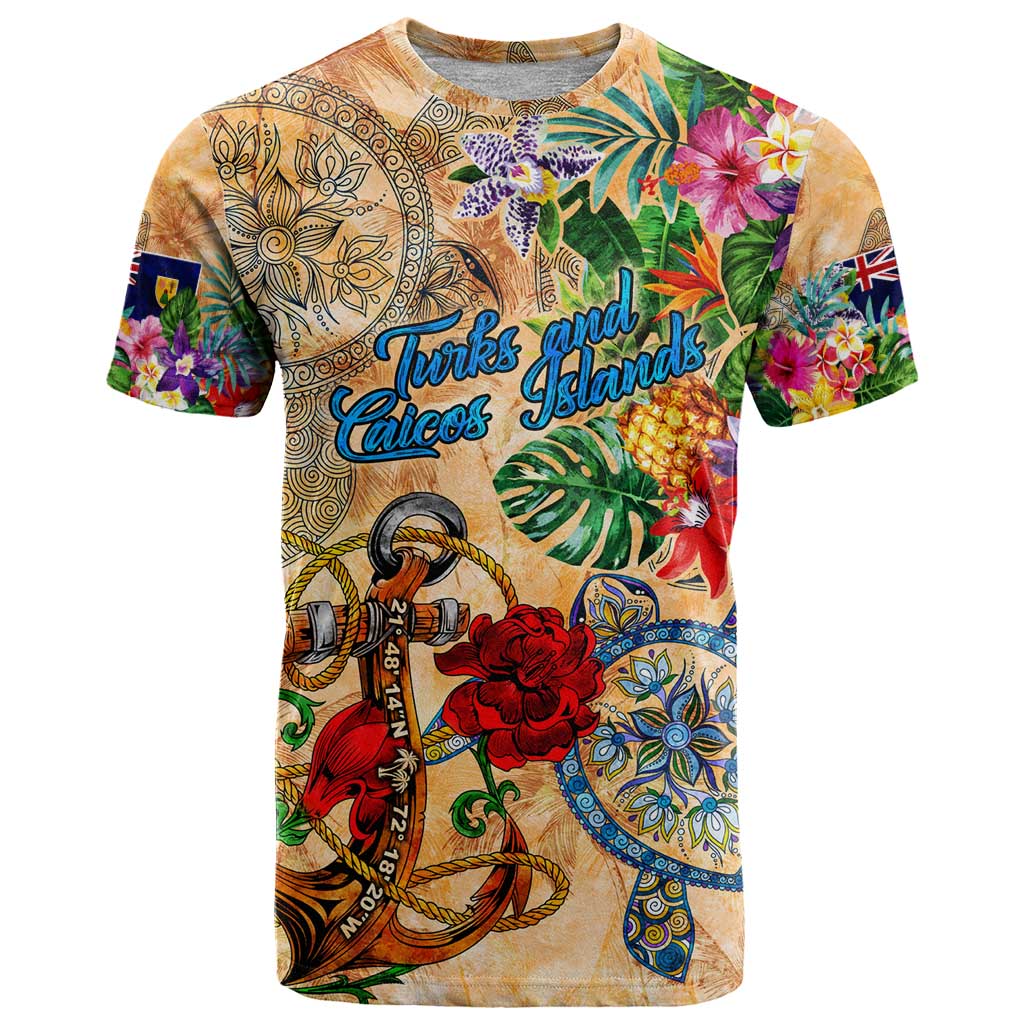 Turks and Caicos Islands T Shirt Geographic Coordinate Anchor - Turlte Tropical