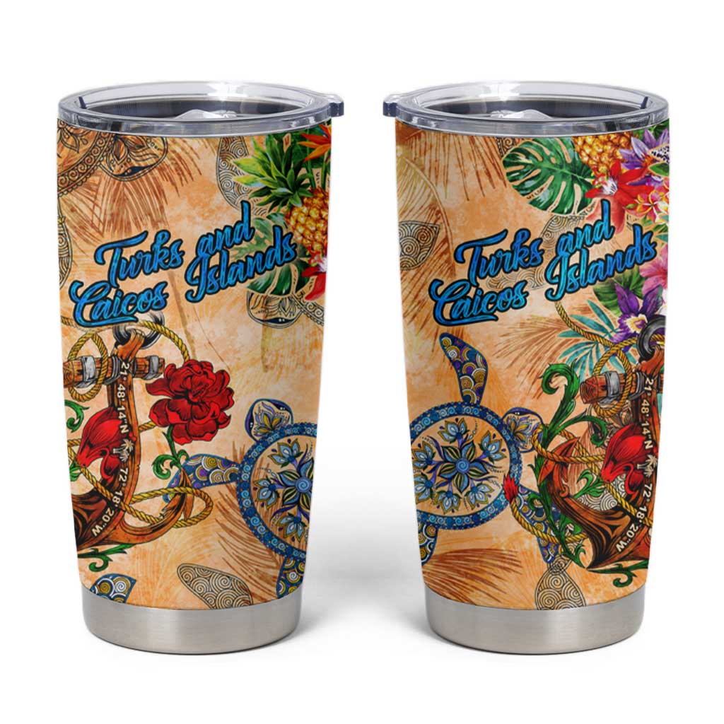 Turks and Caicos Islands Tumbler Cup Geographic Coordinate Anchor - Turlte Tropical