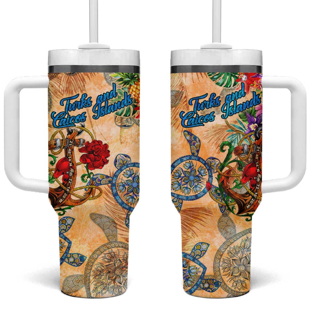 Turks and Caicos Islands Tumbler With Handle Geographic Coordinate Anchor - Turlte Tropical