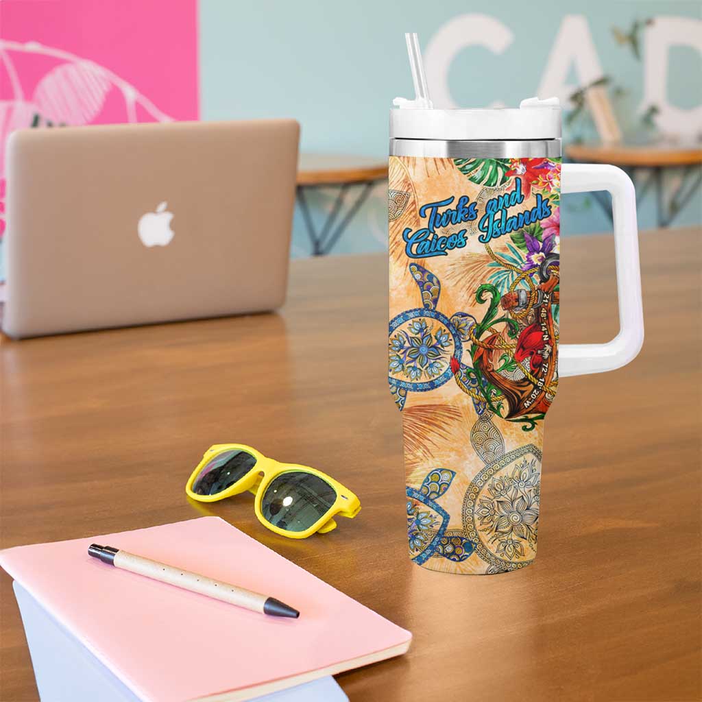 Turks and Caicos Islands Tumbler With Handle Geographic Coordinate Anchor - Turlte Tropical
