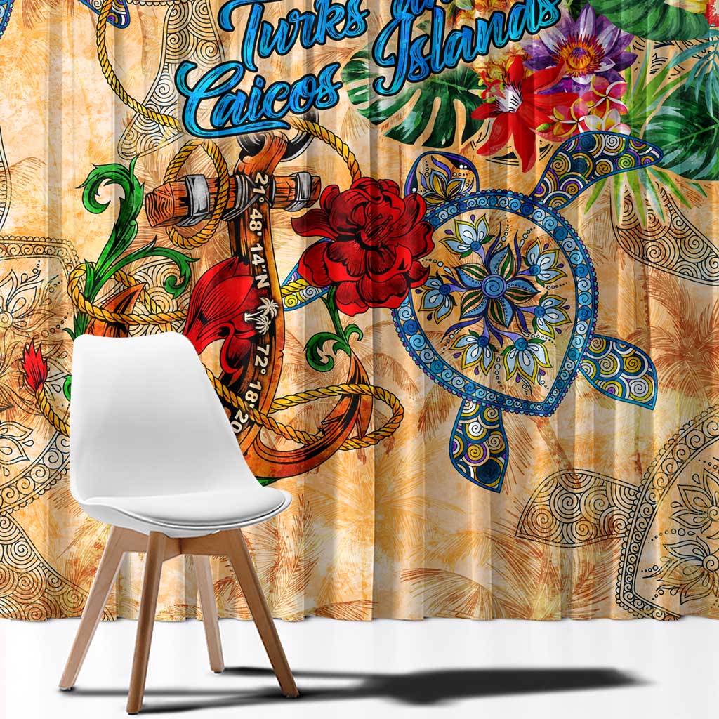 Turks and Caicos Islands Window Curtain Geographic Coordinate Anchor - Turlte Tropical
