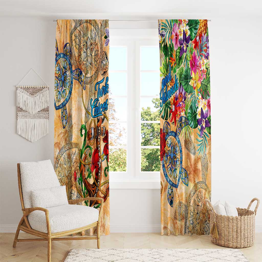Turks and Caicos Islands Window Curtain Geographic Coordinate Anchor - Turlte Tropical