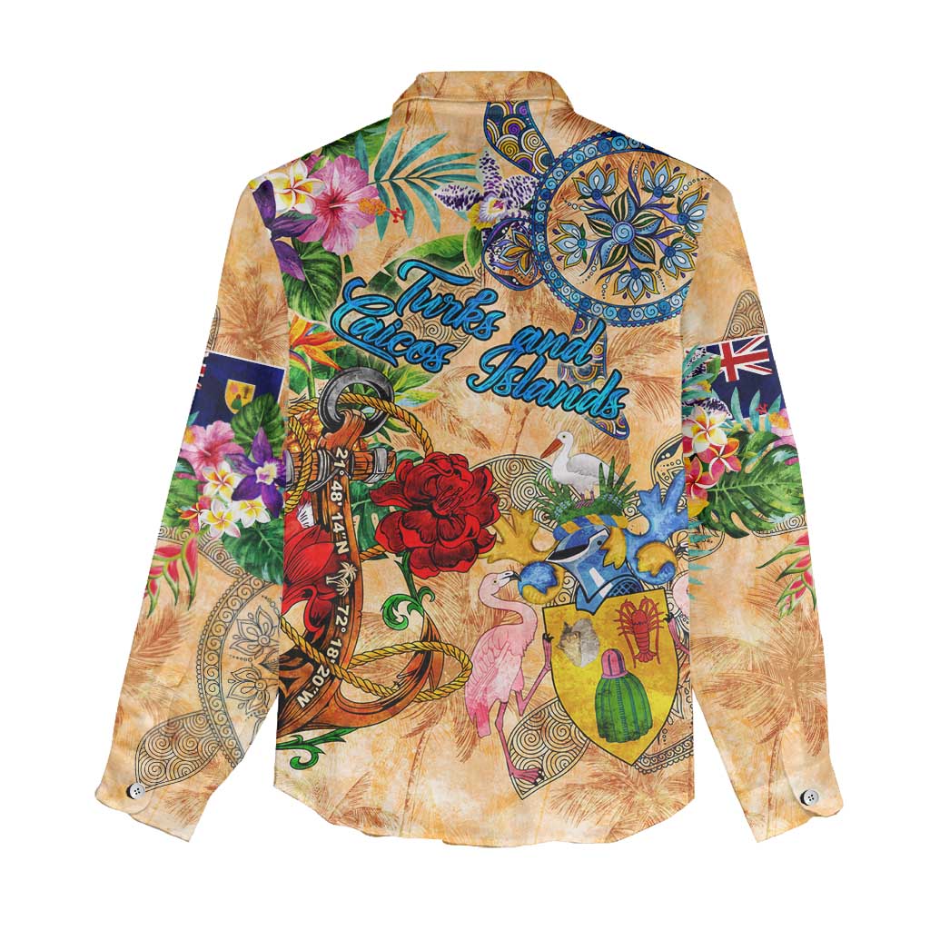 Turks and Caicos Islands Women Casual Shirt Geographic Coordinate Anchor - Turlte Tropical