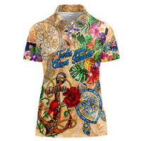 Turks and Caicos Islands Women Polo Shirt Geographic Coordinate Anchor - Turlte Tropical