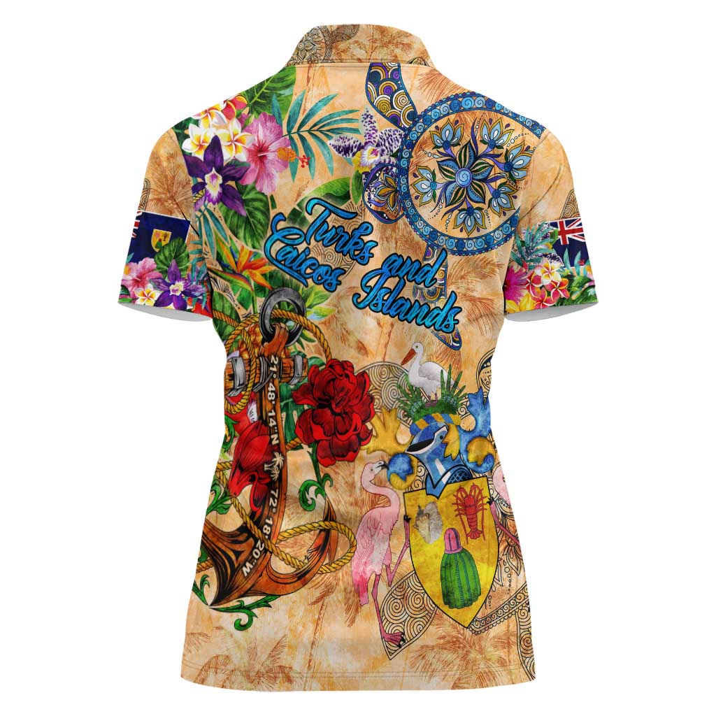 Turks and Caicos Islands Women Polo Shirt Geographic Coordinate Anchor - Turlte Tropical