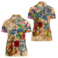 Turks and Caicos Islands Women Polo Shirt Geographic Coordinate Anchor - Turlte Tropical