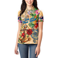 Turks and Caicos Islands Women Polo Shirt Geographic Coordinate Anchor - Turlte Tropical