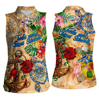 Turks and Caicos Islands Women Sleeveless Polo Shirt Geographic Coordinate Anchor - Turlte Tropical