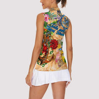 Turks and Caicos Islands Women Sleeveless Polo Shirt Geographic Coordinate Anchor - Turlte Tropical