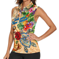 Turks and Caicos Islands Women Sleeveless Polo Shirt Geographic Coordinate Anchor - Turlte Tropical