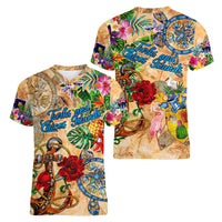 Turks and Caicos Islands Women V-Neck T-Shirt Geographic Coordinate Anchor - Turlte Tropical