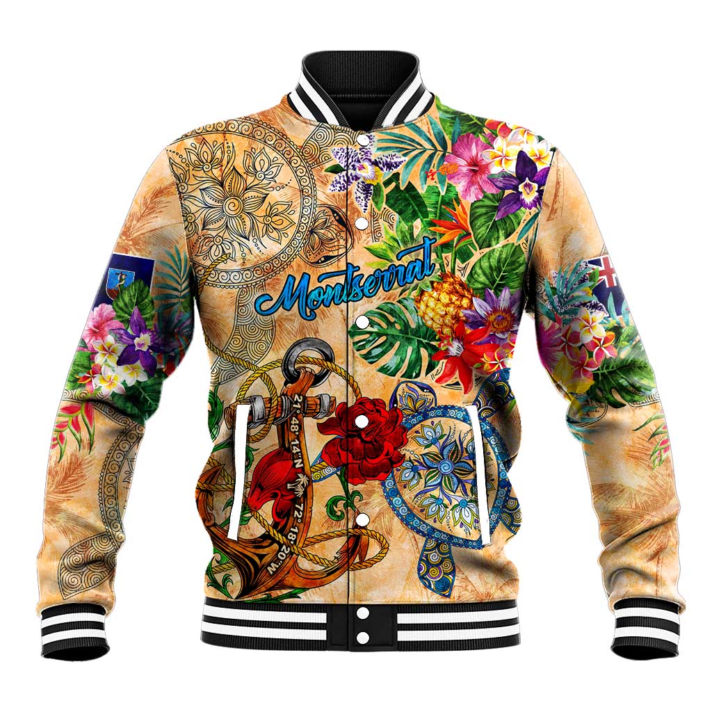 Montserrat Baseball Jacket Geographic Coordinate Anchor - Turlte Tropical