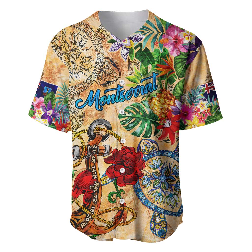 Montserrat Baseball Jersey Geographic Coordinate Anchor - Turlte Tropical