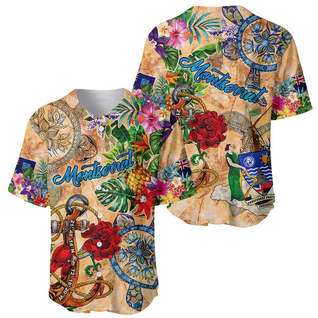Montserrat Baseball Jersey Geographic Coordinate Anchor - Turlte Tropical