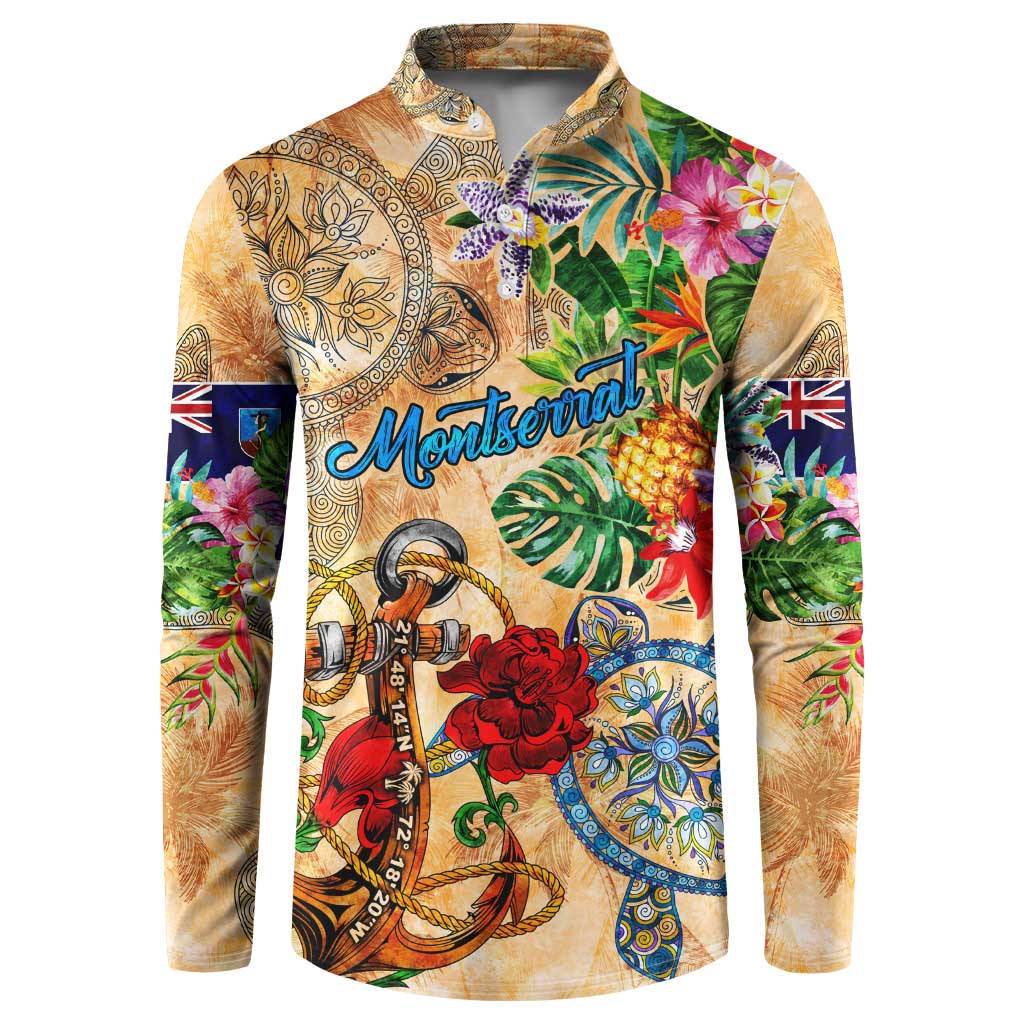 Montserrat Button Sweatshirt Geographic Coordinate Anchor - Turlte Tropical