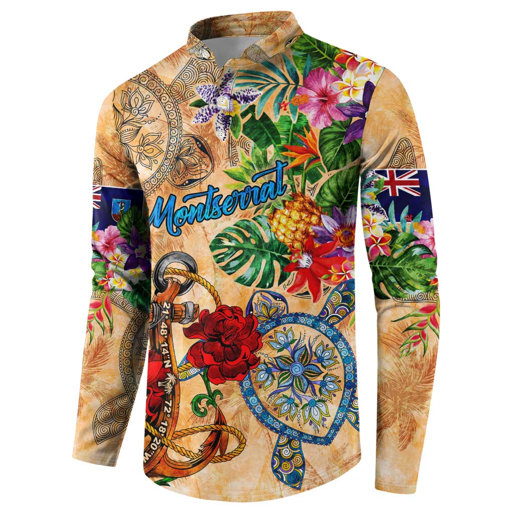 Montserrat Button Sweatshirt Geographic Coordinate Anchor - Turlte Tropical