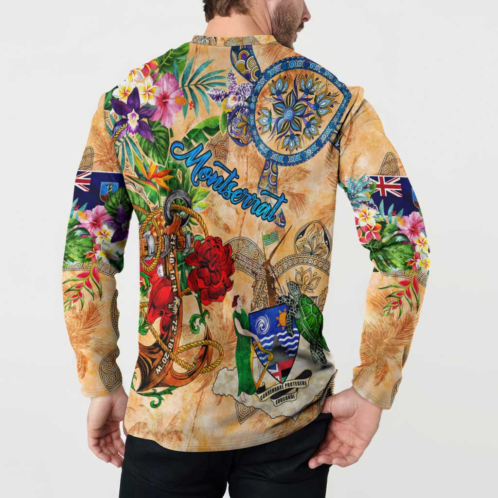 Montserrat Button Sweatshirt Geographic Coordinate Anchor - Turlte Tropical