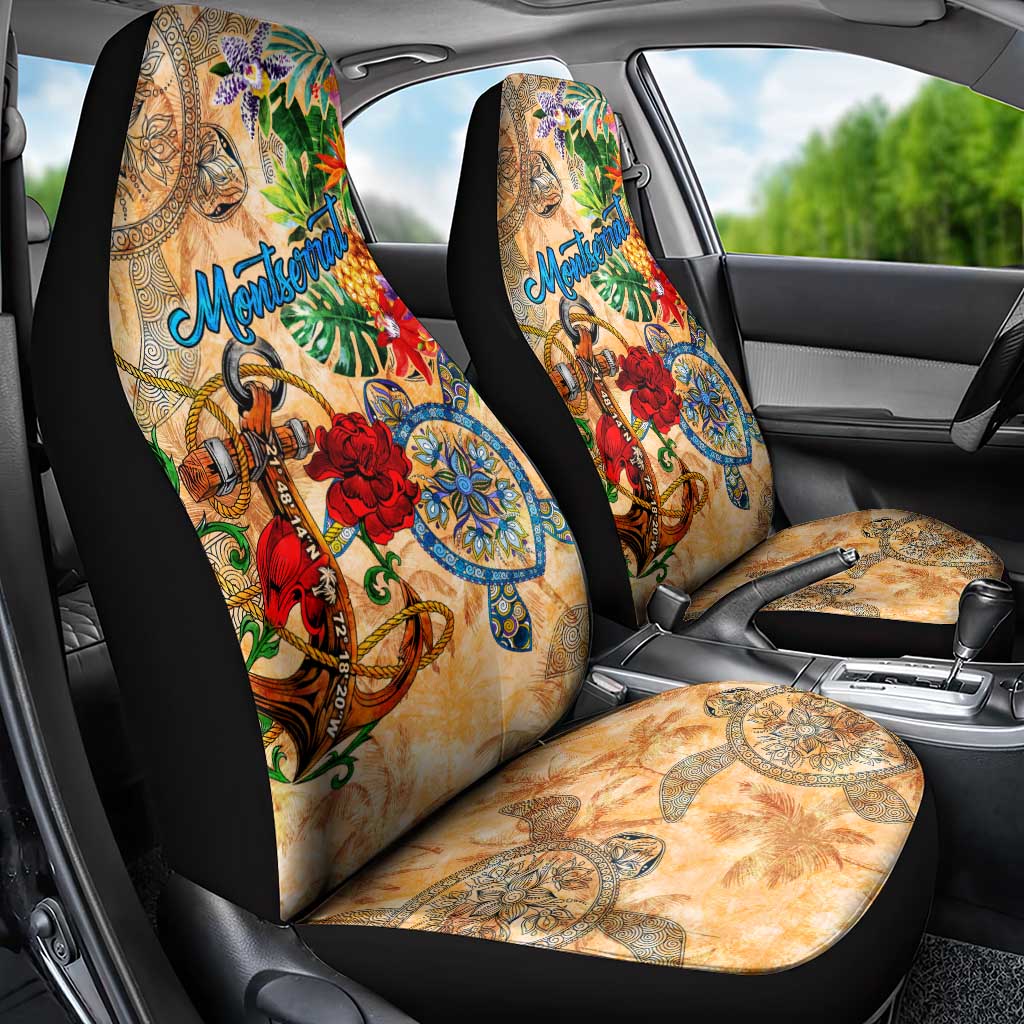 Montserrat Car Seat Cover Geographic Coordinate Anchor - Turlte Tropical
