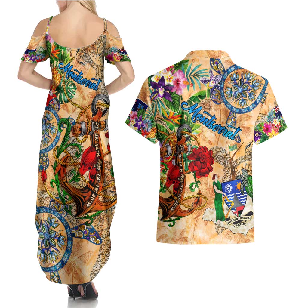 Montserrat Couples Matching Summer Maxi Dress and Hawaiian Shirt Geographic Coordinate Anchor - Turlte Tropical