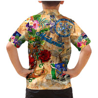 Montserrat Family Matching Mermaid Dress and Hawaiian Shirt Geographic Coordinate Anchor - Turlte Tropical