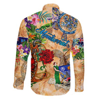 Montserrat Family Matching Off The Shoulder Long Sleeve Dress and Hawaiian Shirt Geographic Coordinate Anchor - Turlte Tropical