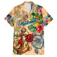Montserrat Family Matching Off Shoulder Maxi Dress and Hawaiian Shirt Geographic Coordinate Anchor - Turlte Tropical