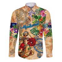 Montserrat Family Matching Off Shoulder Short Dress and Hawaiian Shirt Geographic Coordinate Anchor - Turlte Tropical