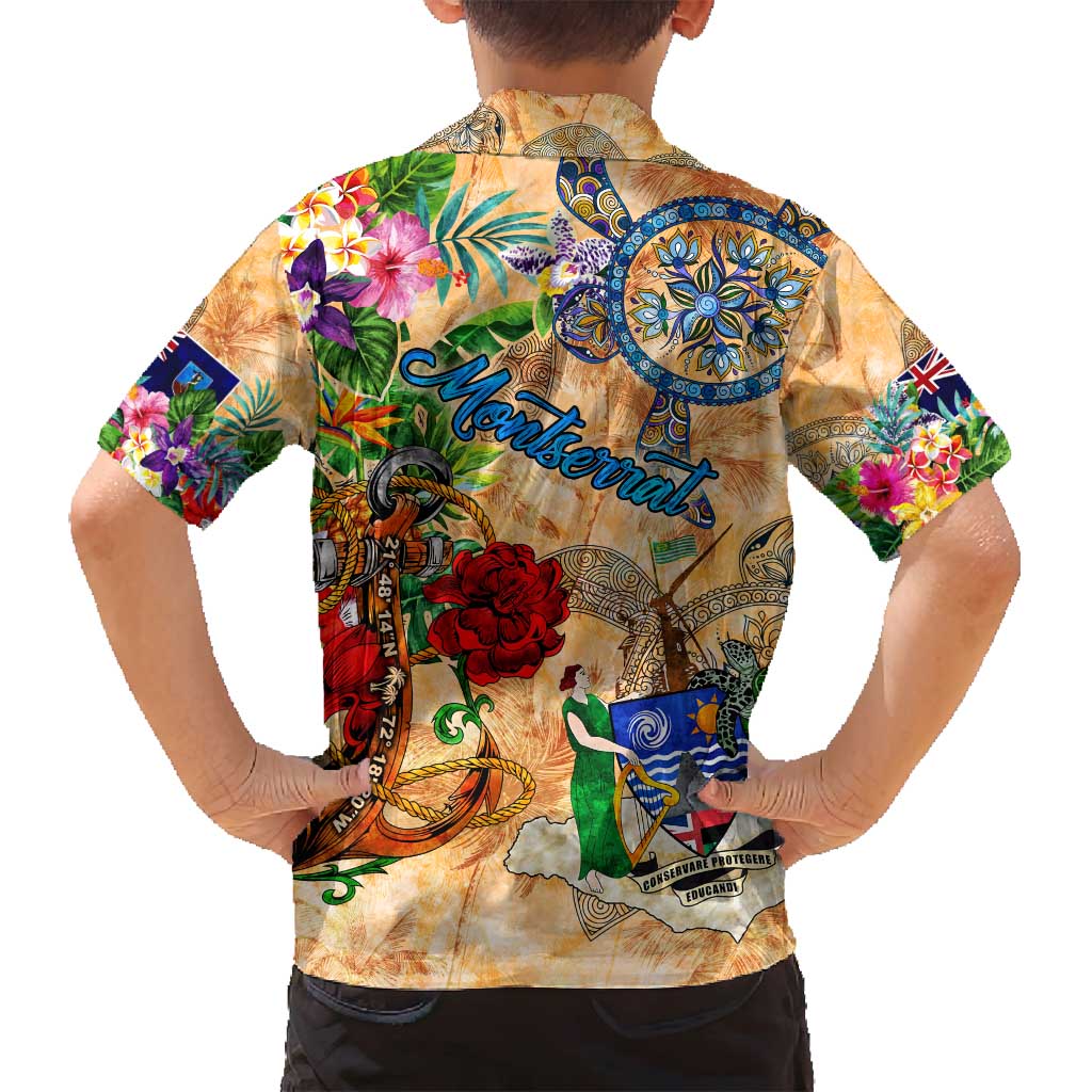 Montserrat Family Matching Puletasi and Hawaiian Shirt Geographic Coordinate Anchor - Turlte Tropical