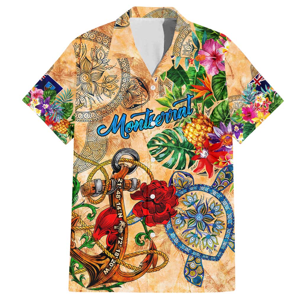 Montserrat Family Matching Puletasi and Hawaiian Shirt Geographic Coordinate Anchor - Turlte Tropical