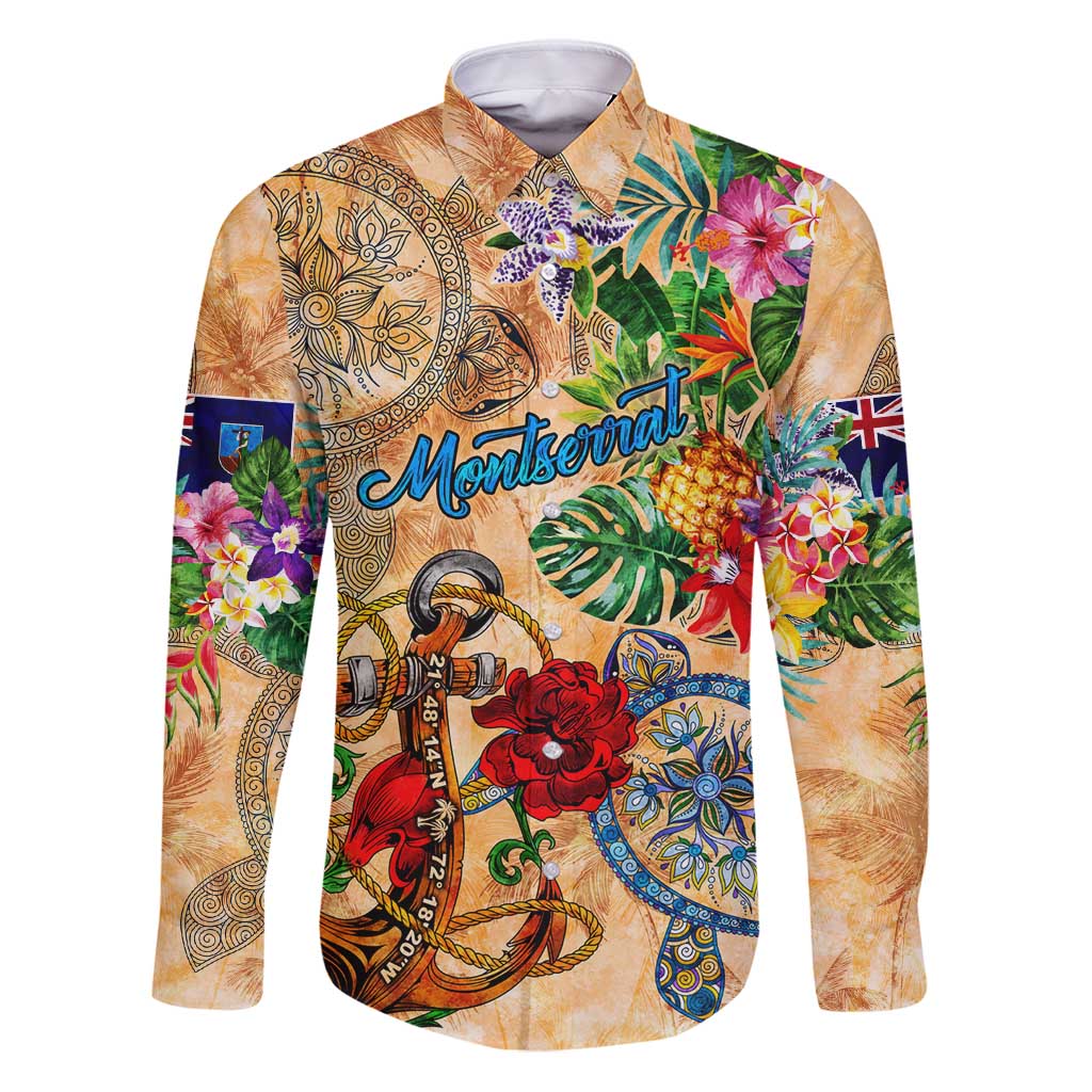 Montserrat Family Matching Puletasi and Hawaiian Shirt Geographic Coordinate Anchor - Turlte Tropical