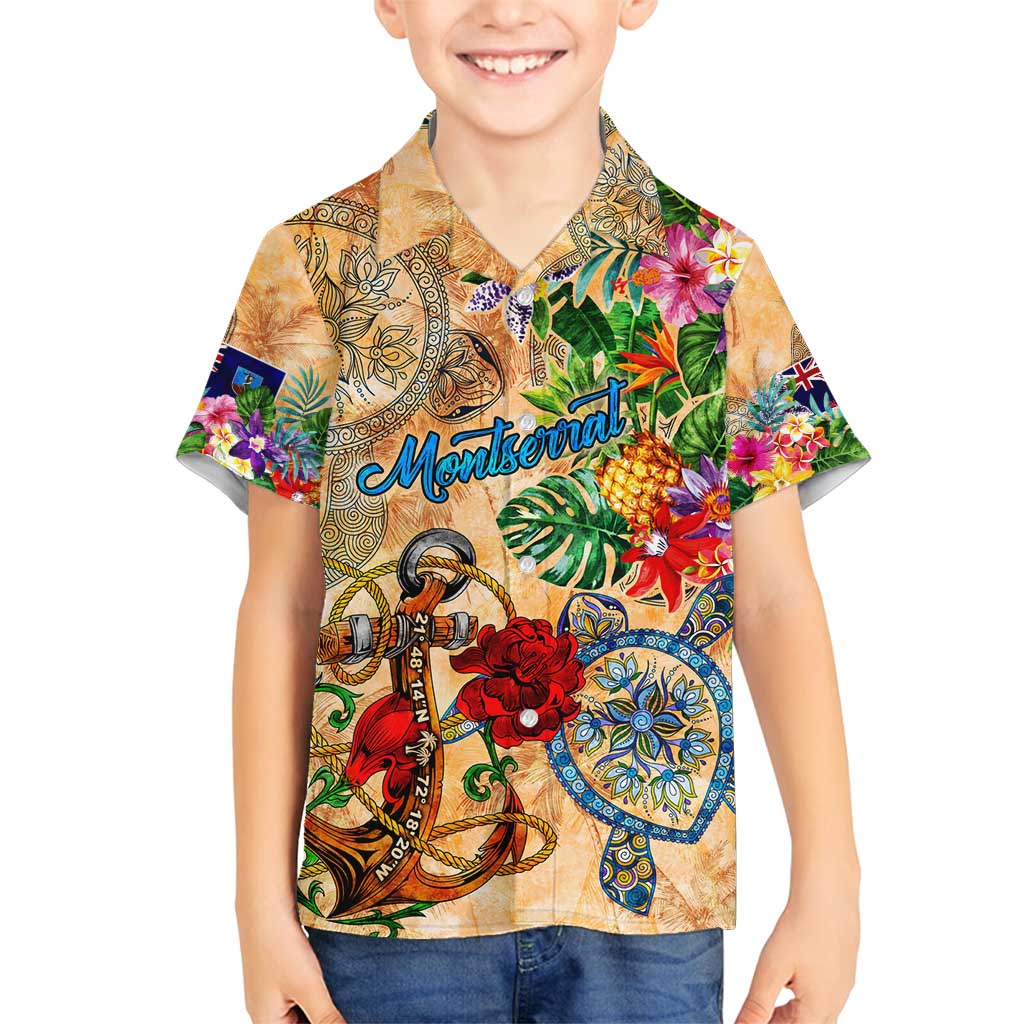 Montserrat Family Matching Puletasi and Hawaiian Shirt Geographic Coordinate Anchor - Turlte Tropical