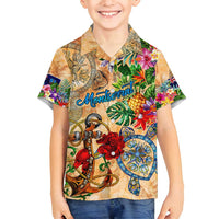 Montserrat Family Matching Puletasi and Hawaiian Shirt Geographic Coordinate Anchor - Turlte Tropical
