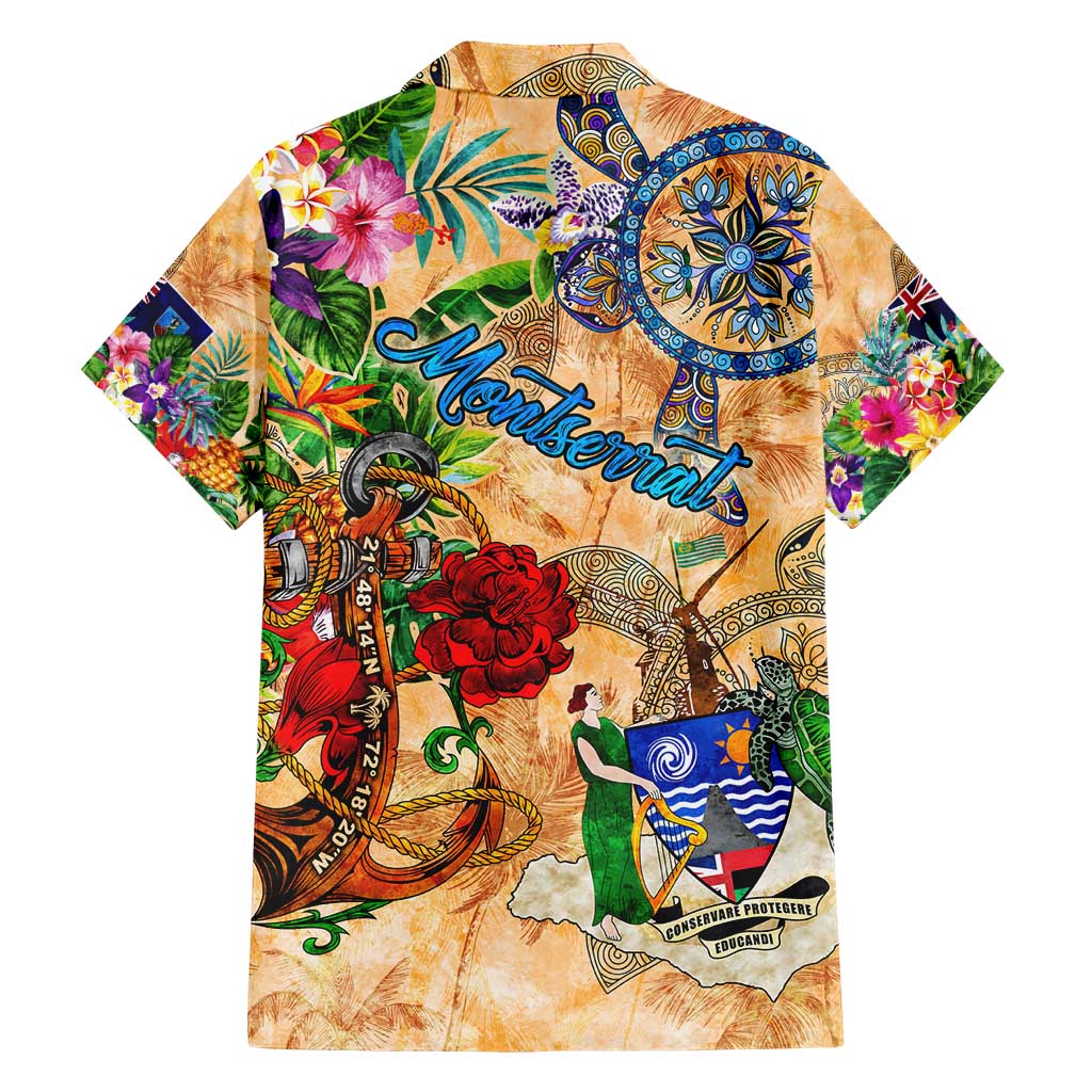 Montserrat Family Matching Short Sleeve Bodycon Dress and Hawaiian Shirt Geographic Coordinate Anchor - Turlte Tropical