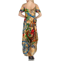 Montserrat Family Matching Summer Maxi Dress and Hawaiian Shirt Geographic Coordinate Anchor - Turlte Tropical