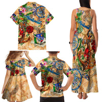Montserrat Family Matching Tank Maxi Dress and Hawaiian Shirt Geographic Coordinate Anchor - Turlte Tropical