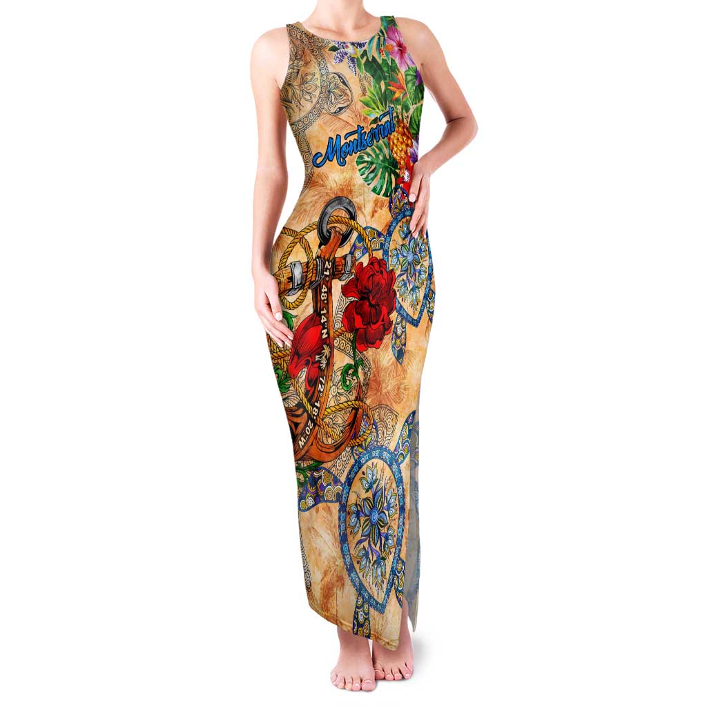 Montserrat Family Matching Tank Maxi Dress and Hawaiian Shirt Geographic Coordinate Anchor - Turlte Tropical