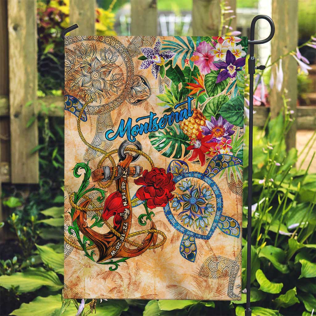 Montserrat Garden Flag Geographic Coordinate Anchor - Turlte Tropical