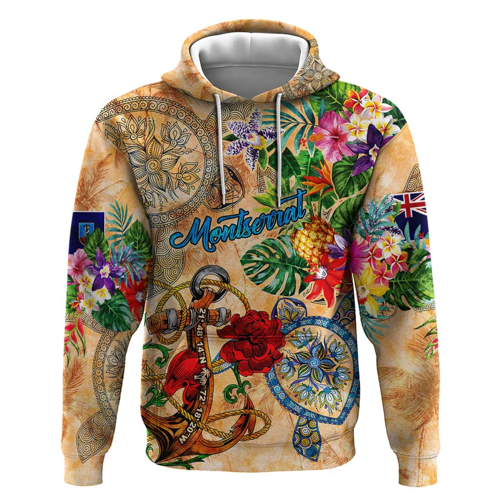 Montserrat Hoodie Geographic Coordinate Anchor - Turlte Tropical