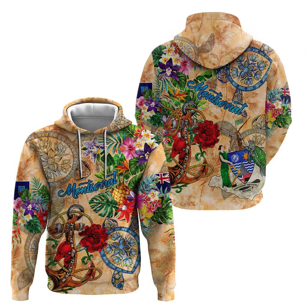 Montserrat Hoodie Geographic Coordinate Anchor - Turlte Tropical