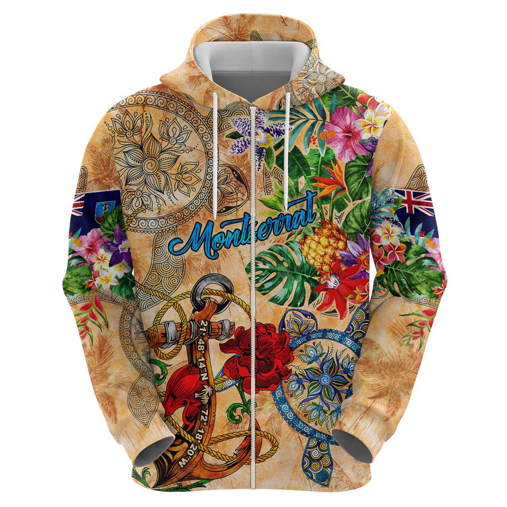 Montserrat Hoodie Geographic Coordinate Anchor - Turlte Tropical
