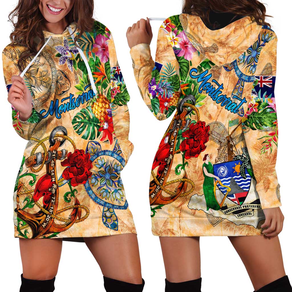 Montserrat Hoodie Dress Geographic Coordinate Anchor - Turlte Tropical
