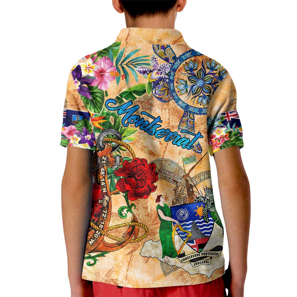 Montserrat Kid Polo Shirt Geographic Coordinate Anchor - Turlte Tropical