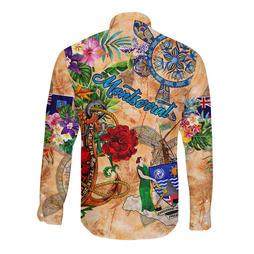 Montserrat Long Sleeve Button Shirt Geographic Coordinate Anchor - Turlte Tropical
