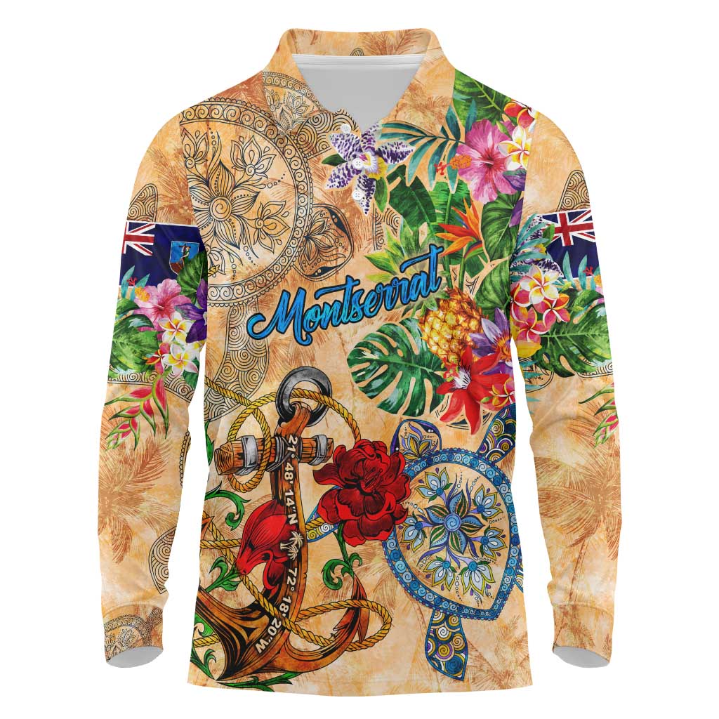 Montserrat Long Sleeve Polo Shirt Geographic Coordinate Anchor - Turlte Tropical