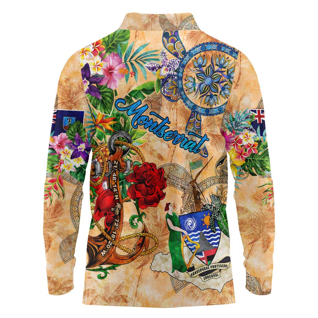 Montserrat Long Sleeve Polo Shirt Geographic Coordinate Anchor - Turlte Tropical