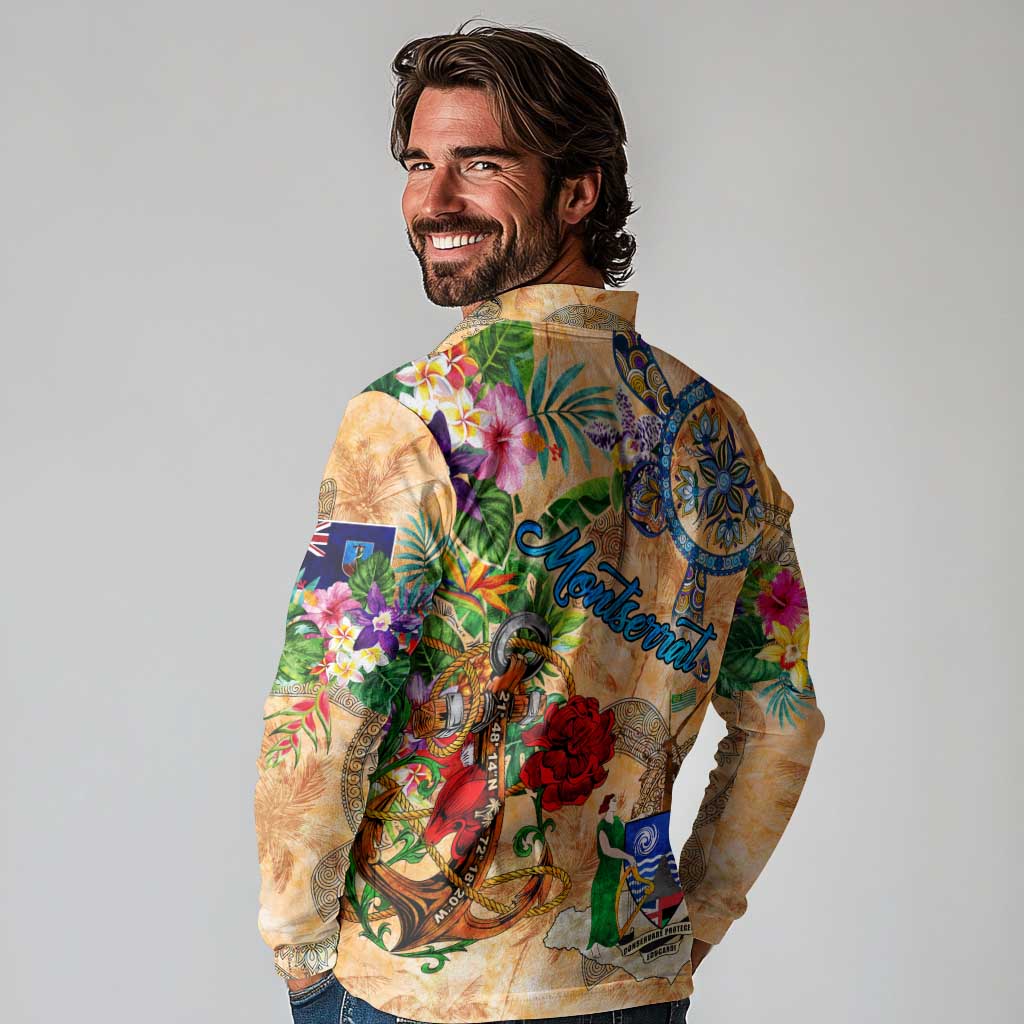 Montserrat Long Sleeve Polo Shirt Geographic Coordinate Anchor - Turlte Tropical